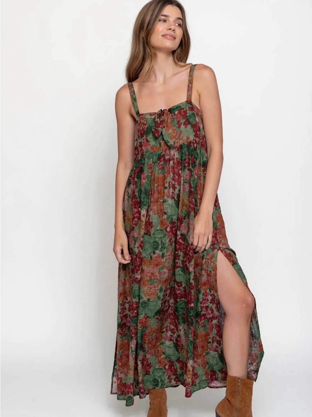 NATURAL LIFE “PATTI” Floral Tie-Front Maxi Dress